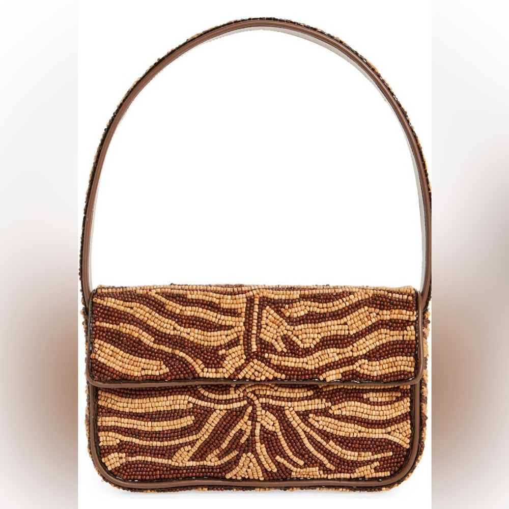STAUD Brown and Tan Beaded Shoulder Bag